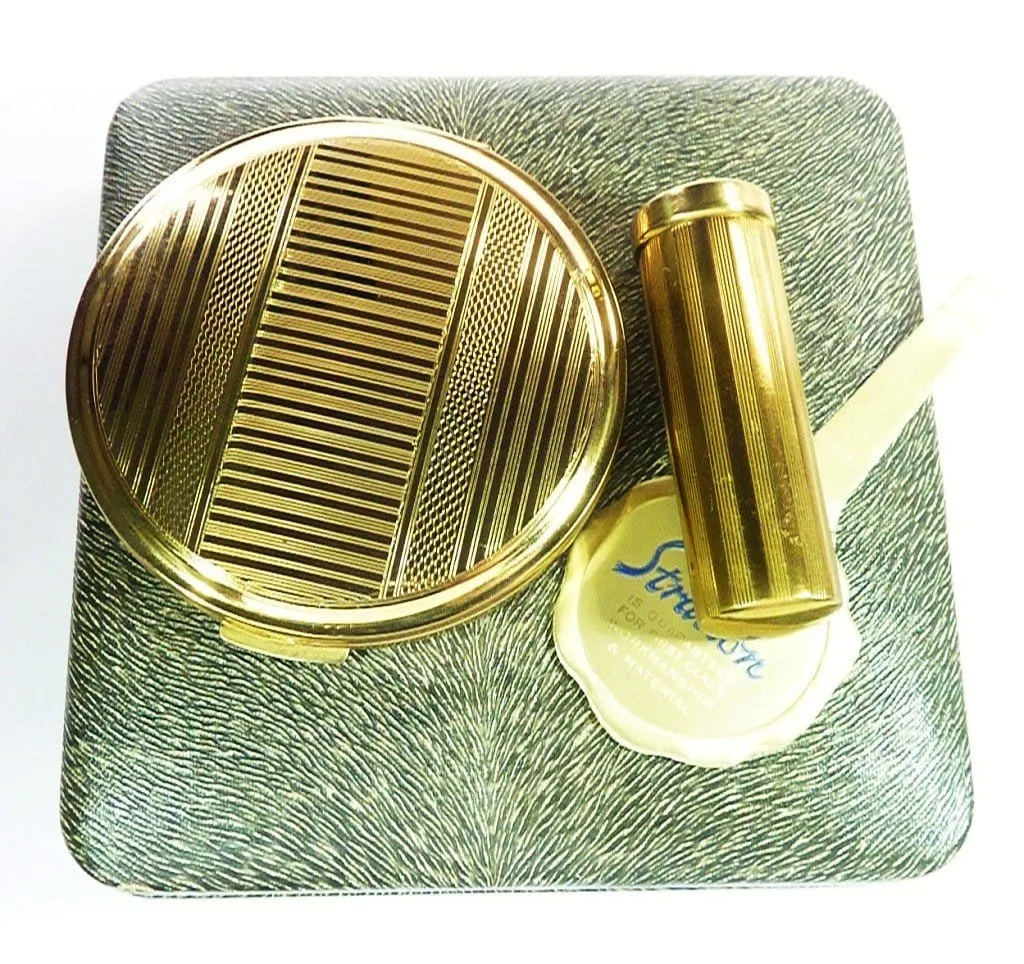 1950s Cased Stratton Lipstick And Makeup Compact Gift Set