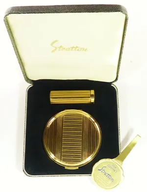 1950s Cased Stratton Lipstick And Makeup Compact Gift Set