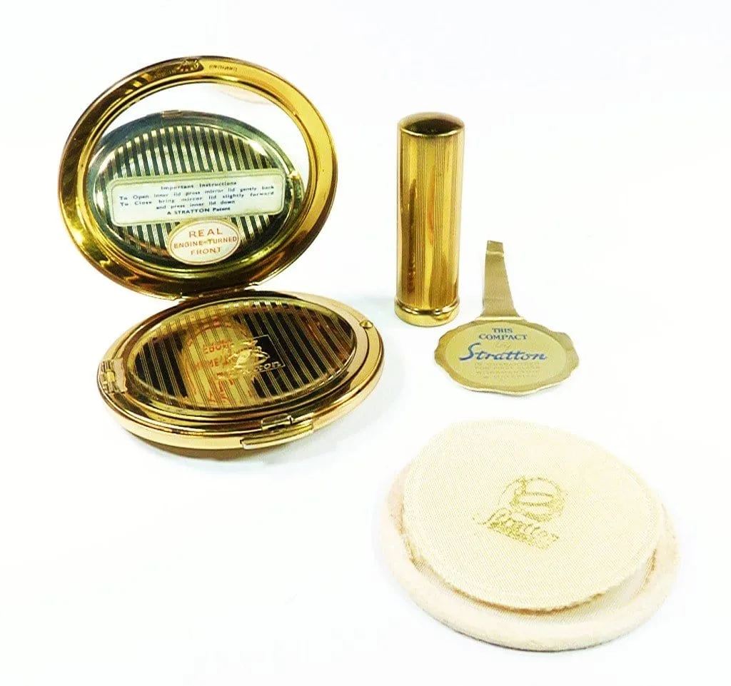 1950s Cased Stratton Lipstick And Makeup Compact Gift Set