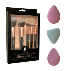 5-Piece Studio Makeup Brush Set & 3-Pack Beauty Makeup Sponge Blenders – Flawless Application Essentials by Pursonic