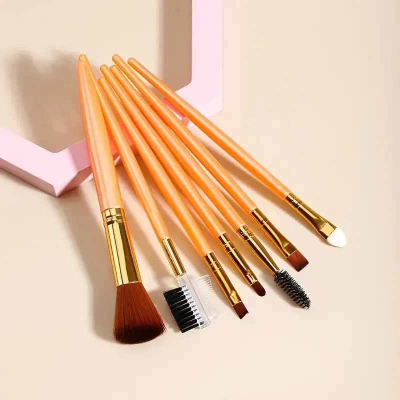 7Pcs Portable Makeup Brush Set With Bag Kabuki Foundation Blending Blush Eyeshadow Eyeliner Powder Eyebrow Concealer Brushes Kit | Brown