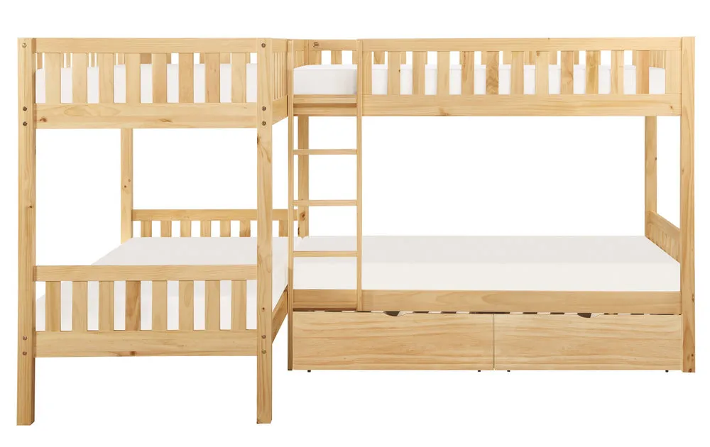 Bartly Natural Pine Quadruple Twin Bunk Bed w/ Storage