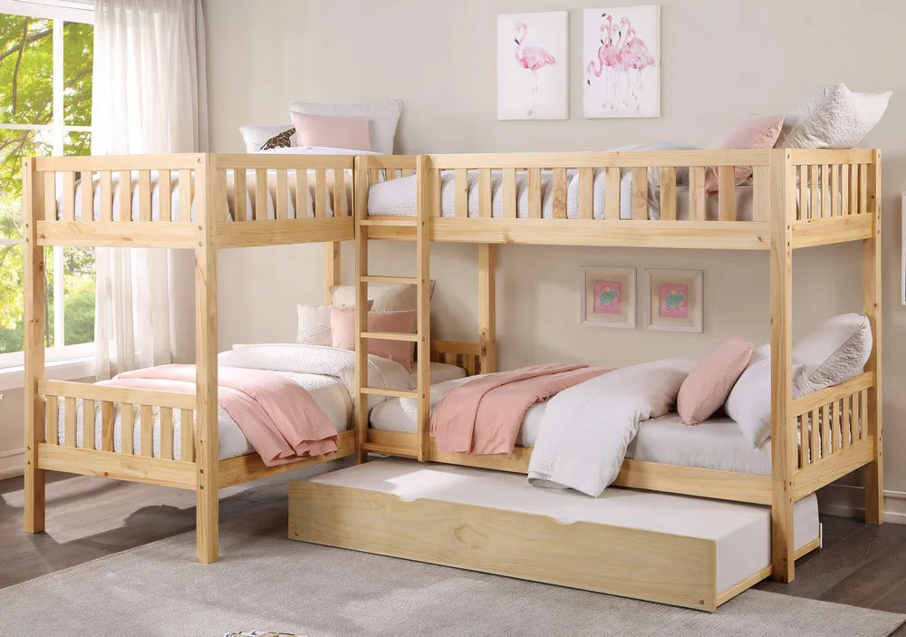 Bartly Natural Pine Quadruple Twin Bunk Bed w/ Trundle