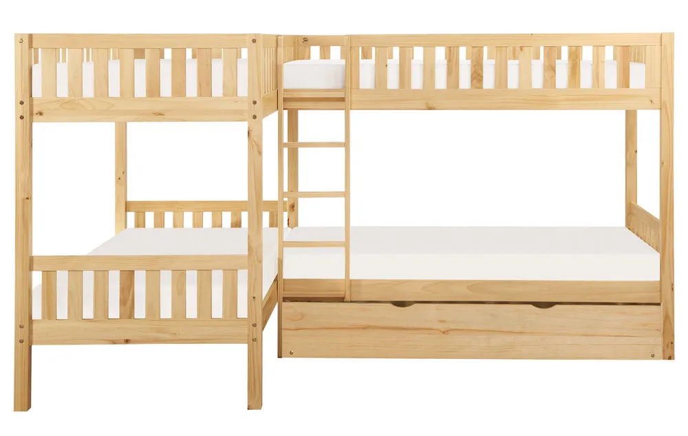 Bartly Natural Pine Quadruple Twin Bunk Bed w/ Trundle