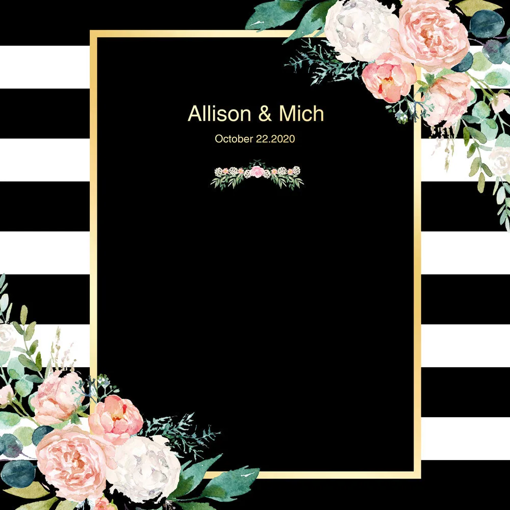 Black White Stripes Blush Floral Wedding Backdrop