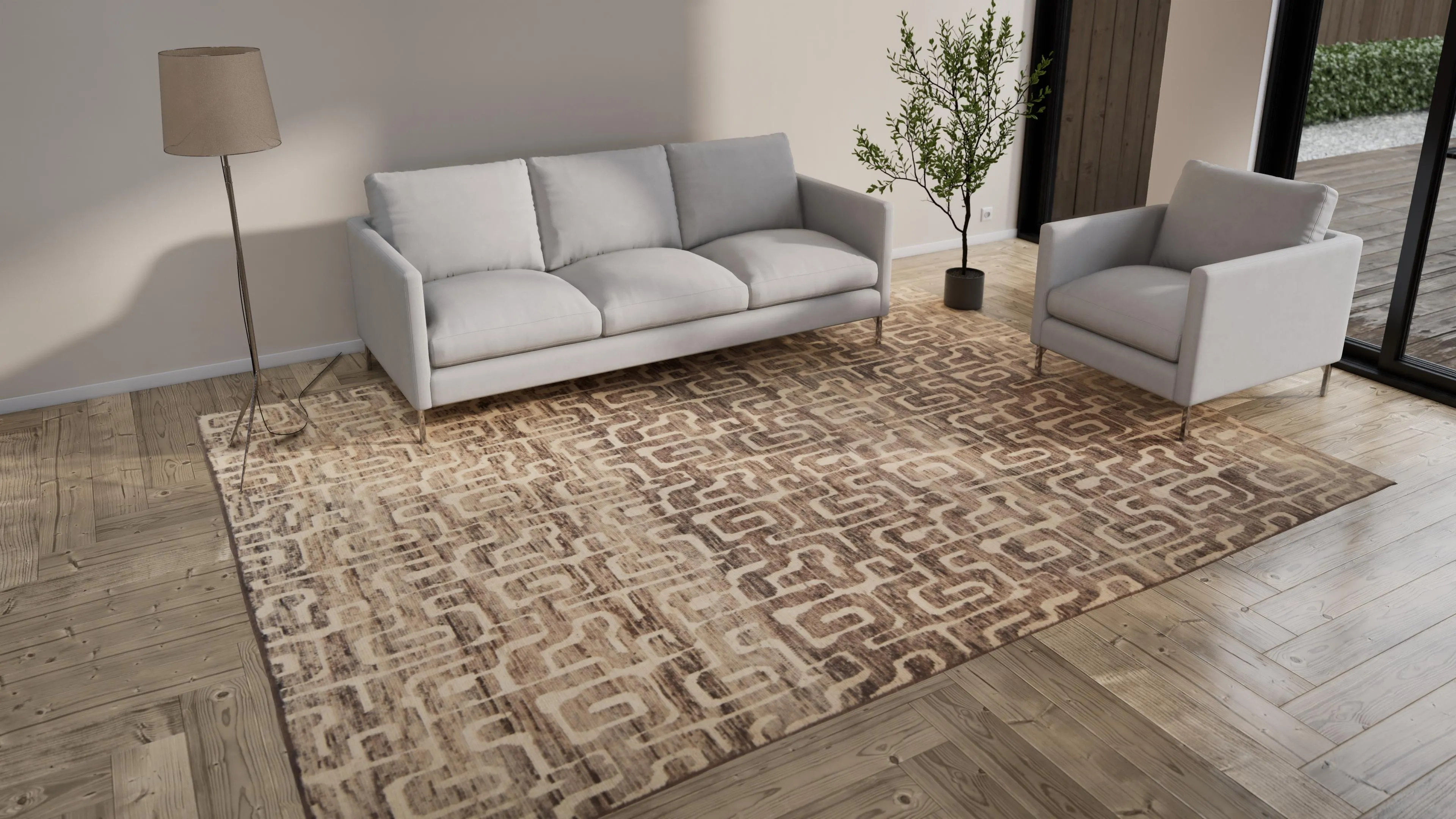 Brown Zameen Transitional Wool Rug- 9' x 11'9"