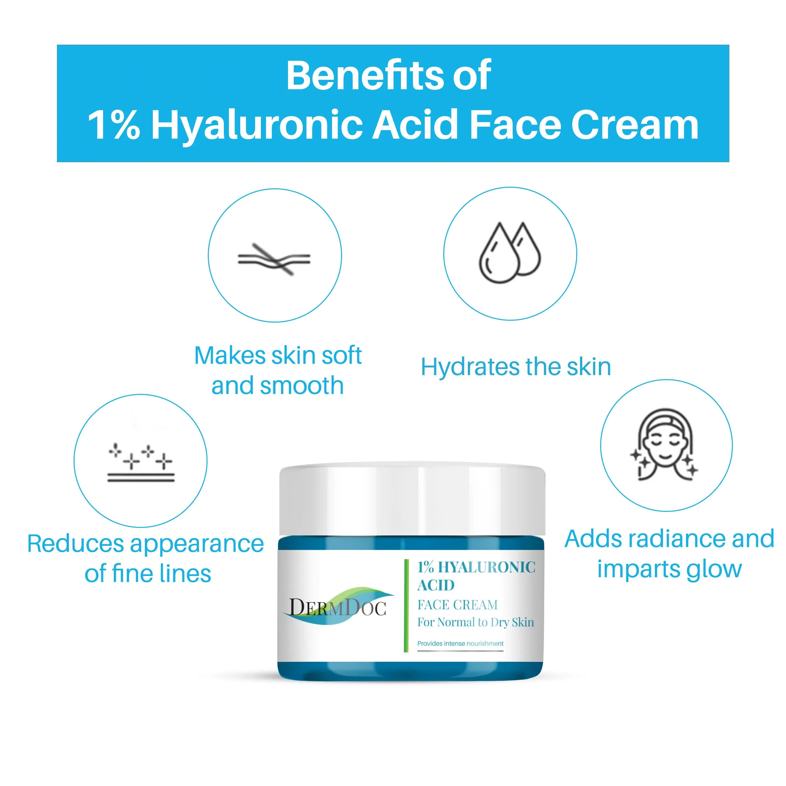 DermDoc 1% Pure Hyaluronic Acid Moisturizing Face Cream (50 gm) | hyaluronic acid moisturizer | face moisturizer for dry skin | oil free moisturizer | dry skin face cream | face cream for dry skin | hydrating moisturizer