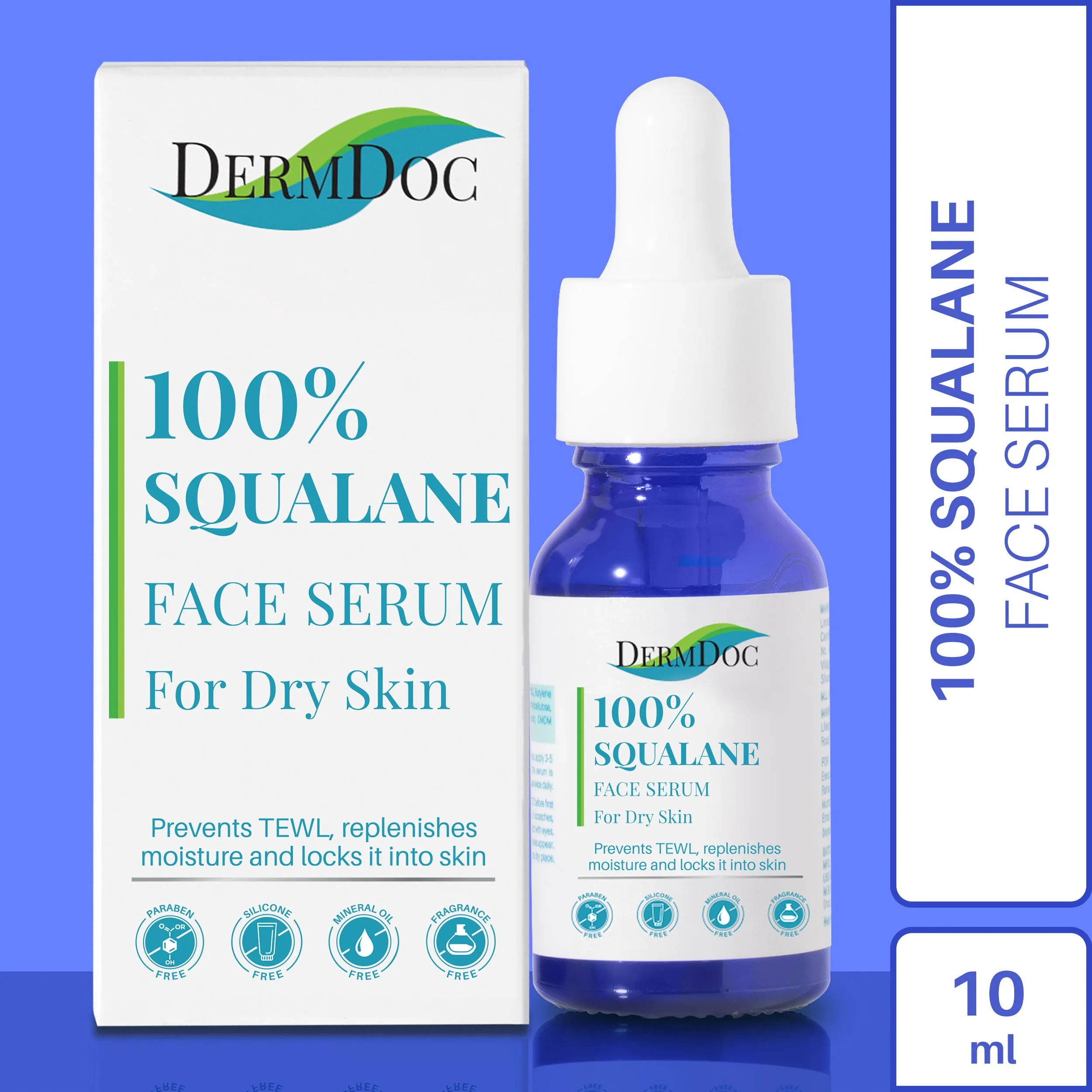 DermDoc 100% Pure Squalane Oil based Face Serum (10 ml)| face serum for dry skin | squalane oil | skin glow serum fragrance free serum | dry skin serum