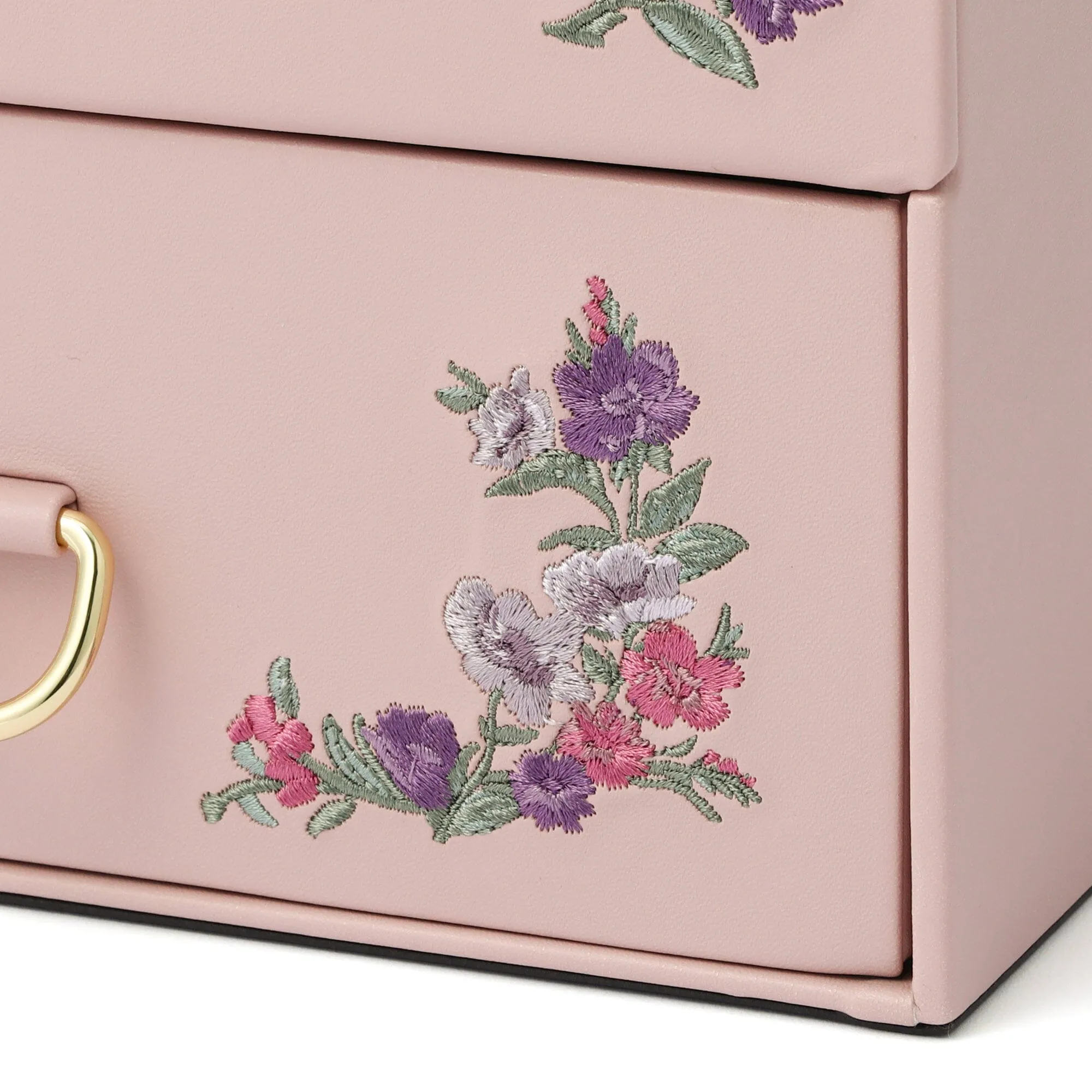 Embroidery Flower  Jewelry Box Pink