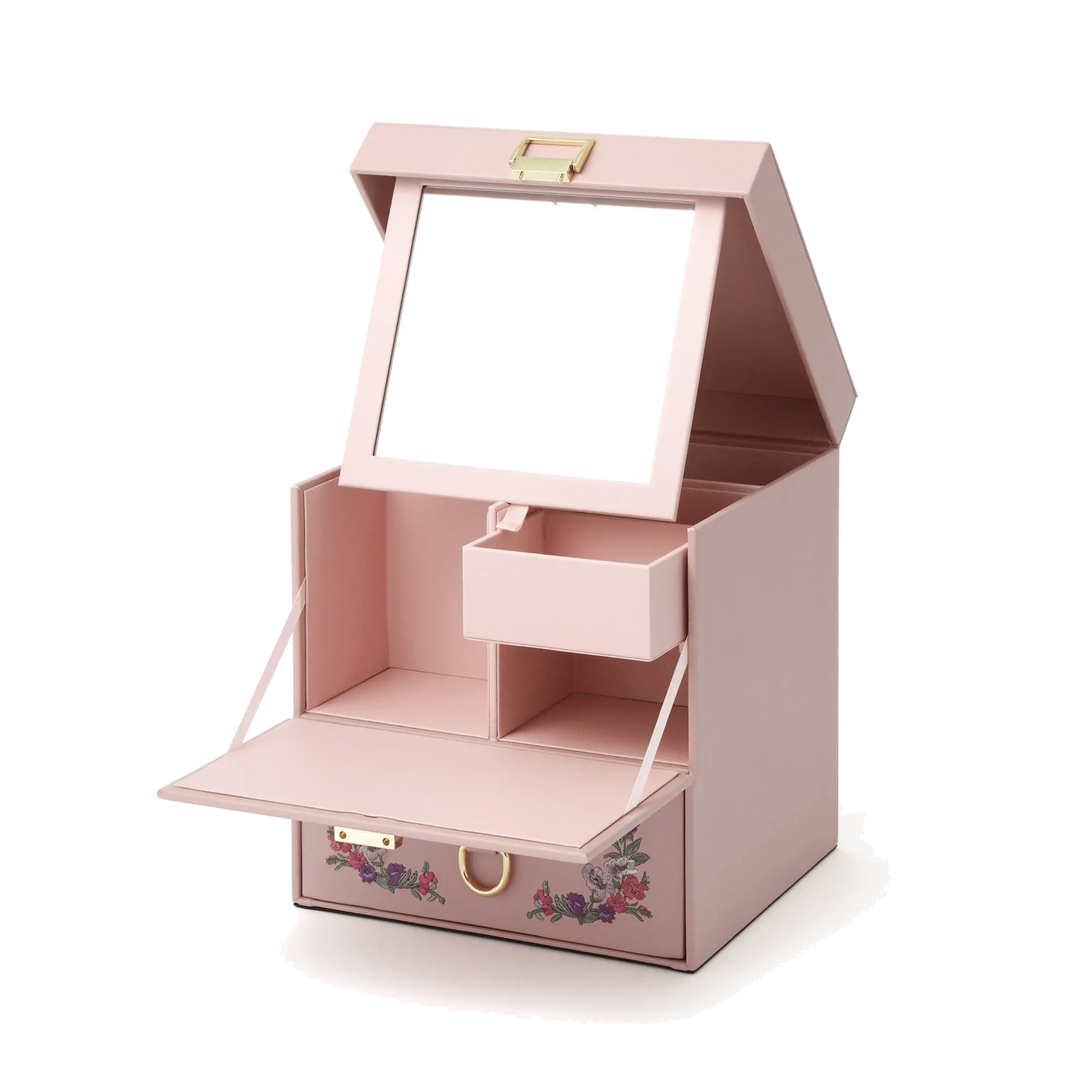 Embroidery Flower  Jewelry Box Pink