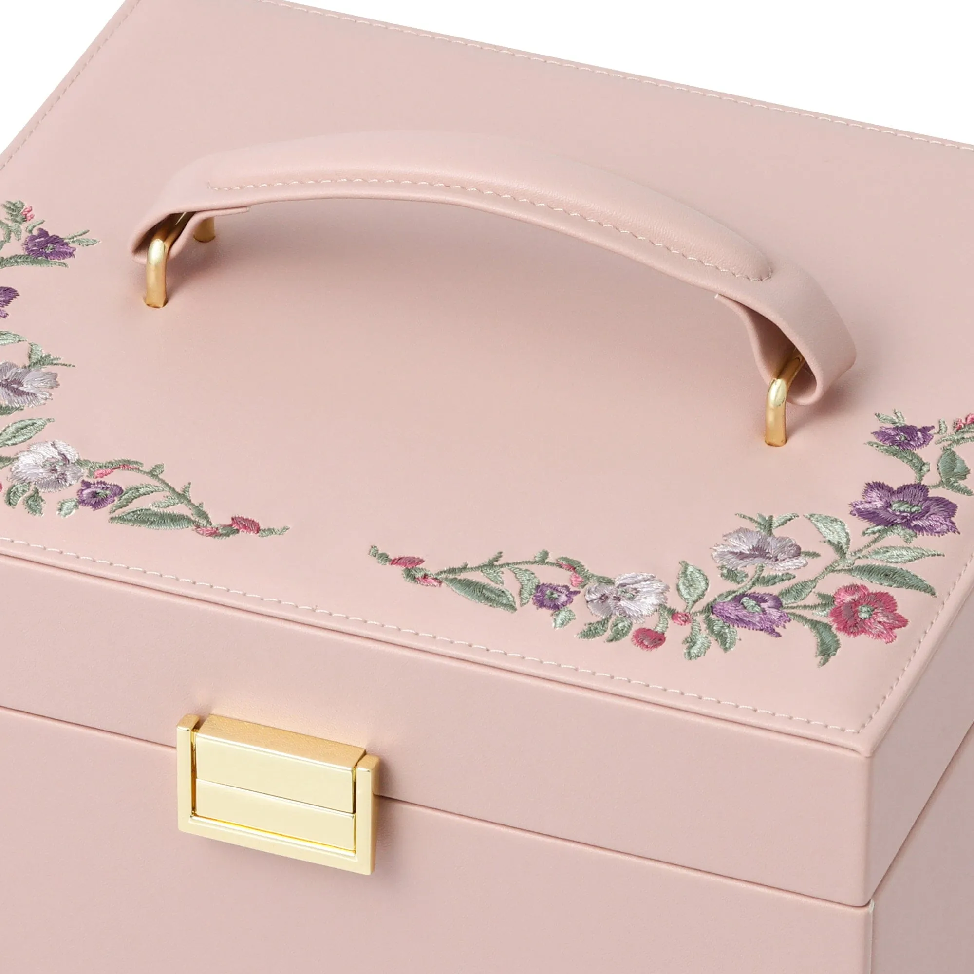 Embroidery Flower  Jewelry Box Pink