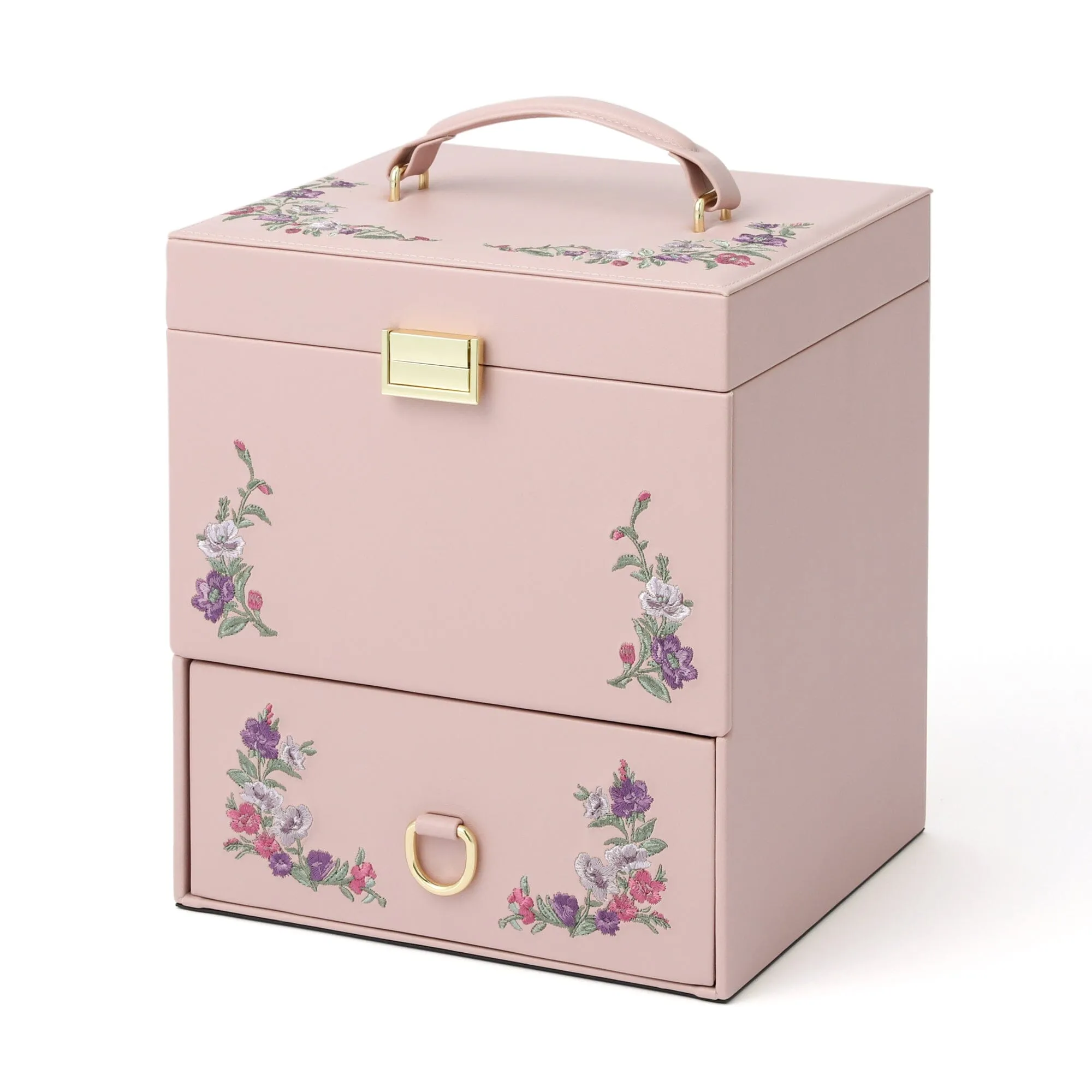 Embroidery Flower  Jewelry Box Pink