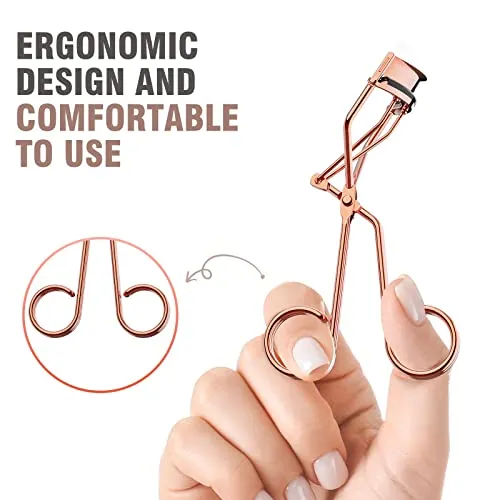 Eyelash Curler with Comb, Professional Volumizing Lash Lift Kit Lash Curler with Refill Pads for Home & Travel Uses, Rose Gold