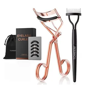 Eyelash Curler with Comb, Professional Volumizing Lash Lift Kit Lash Curler with Refill Pads for Home & Travel Uses, Rose Gold