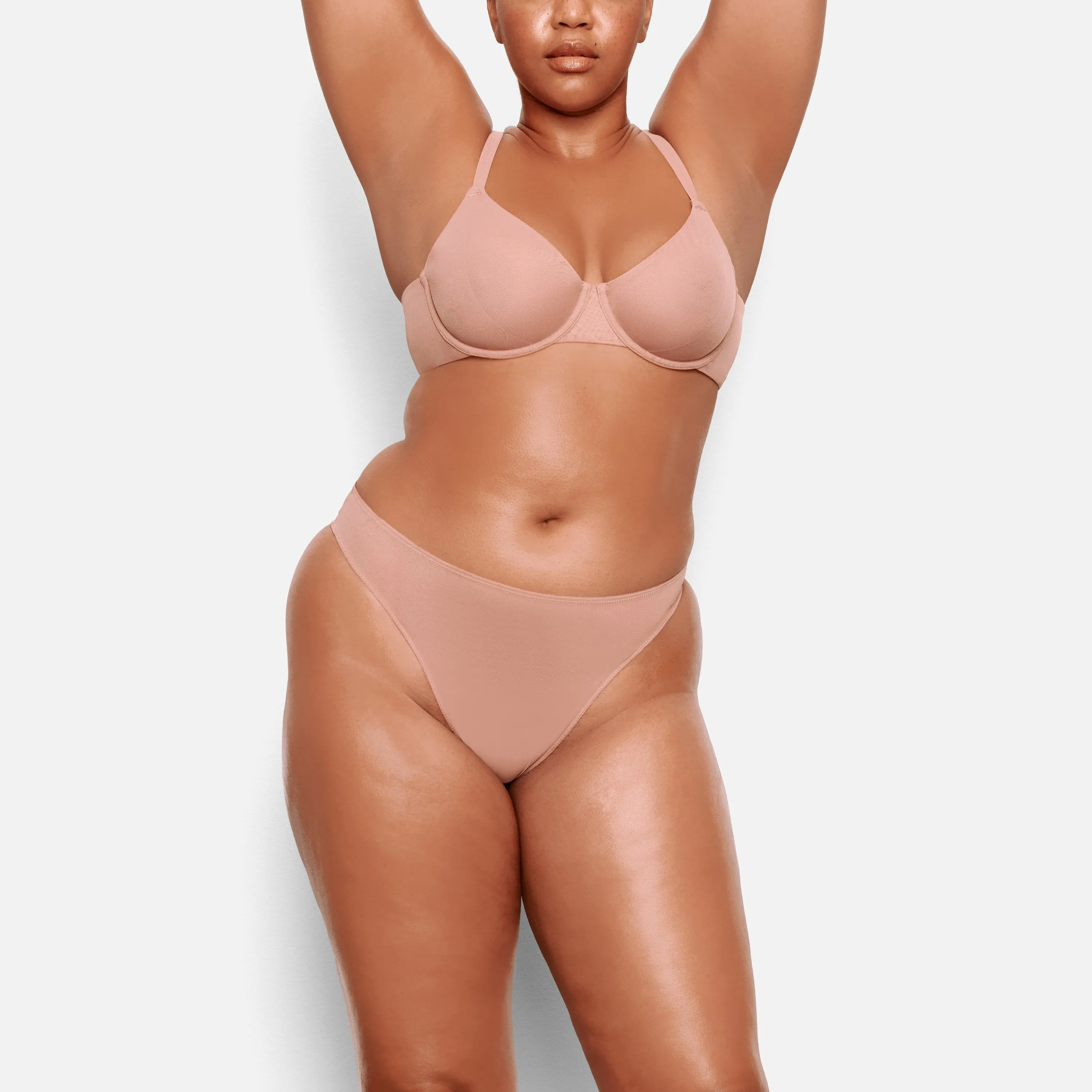 HIGH CUT MESH BIKINI BRIEF | ROSE CLAY