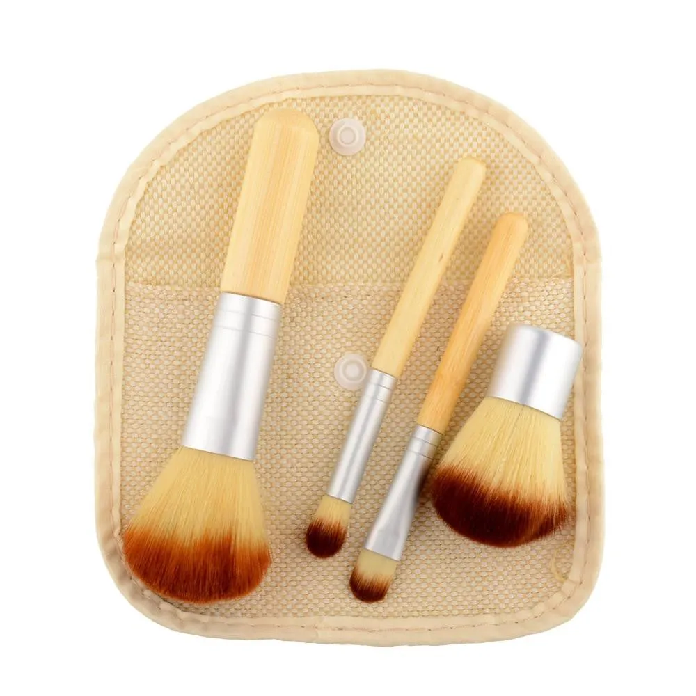 Hot New Portable 4Pcs Bamboo Handle Cosmetics Powder Makeup Beauty Brush Set