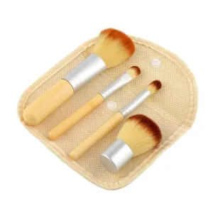 Hot New Portable 4Pcs Bamboo Handle Cosmetics Powder Makeup Beauty Brush Set