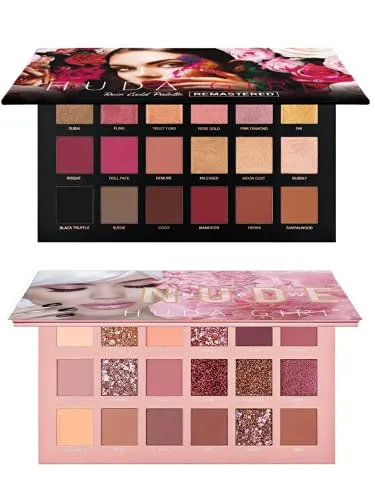 HUDA GIRL Beauty Rose Gold Remastered   Nude Edition Eyeshadow Palette Combo Kit - 36 Matte and Shimmer Finishes, Includes Black Eyeshadow - Complete Eye Shadow Palette Set