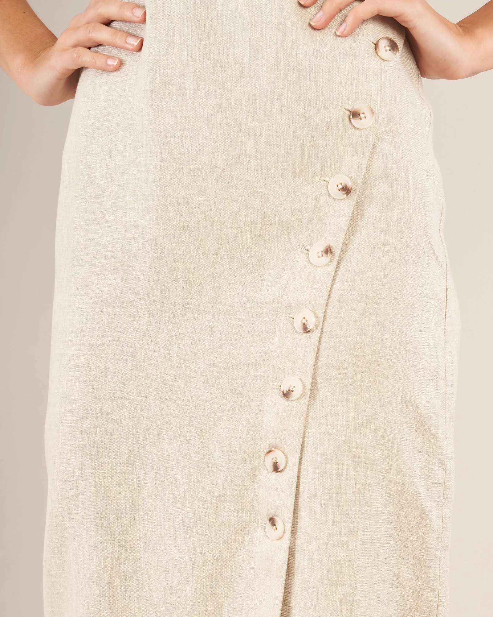 Imari Linen Midi Dress - Natural