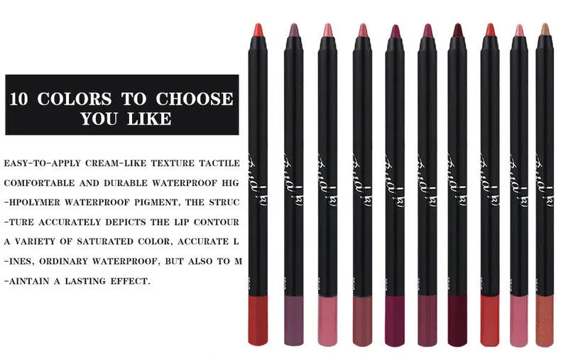 Lip Liner eyeliner Pencils Easy to Wear Waterproof Matte  10colors