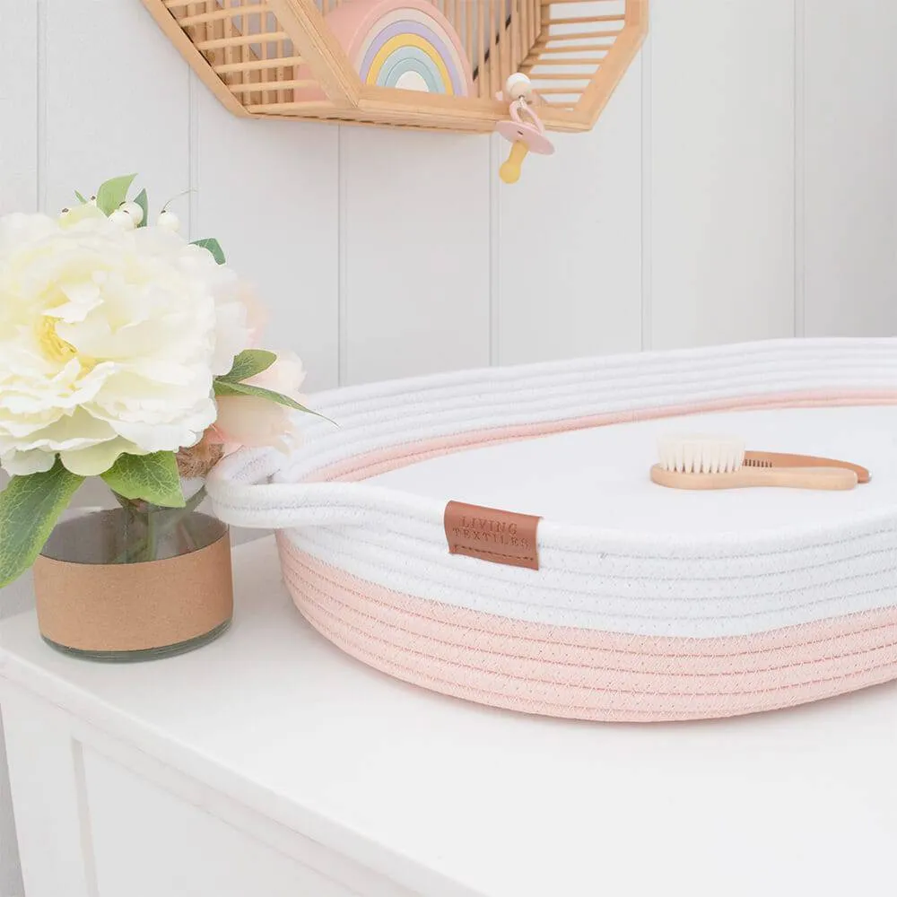 Living Textiles | 100% Cotton Rope Change Basket - White/Blush