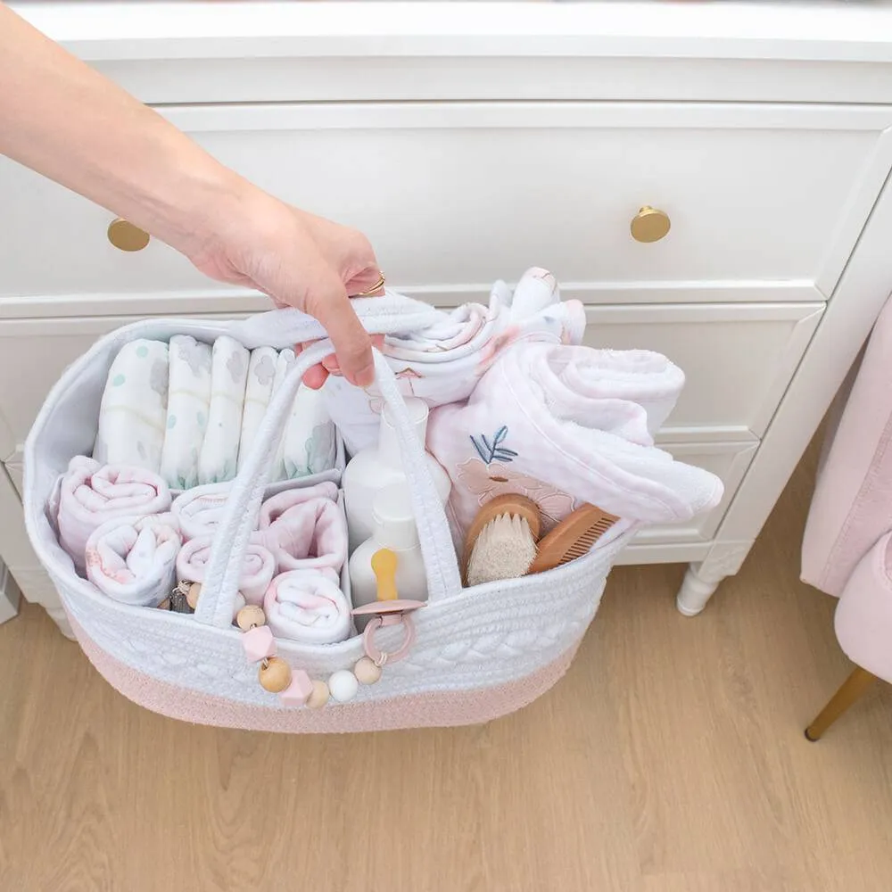 Living Textiles | 100% Cotton Rope Nappy Caddy - Small - Blush/White