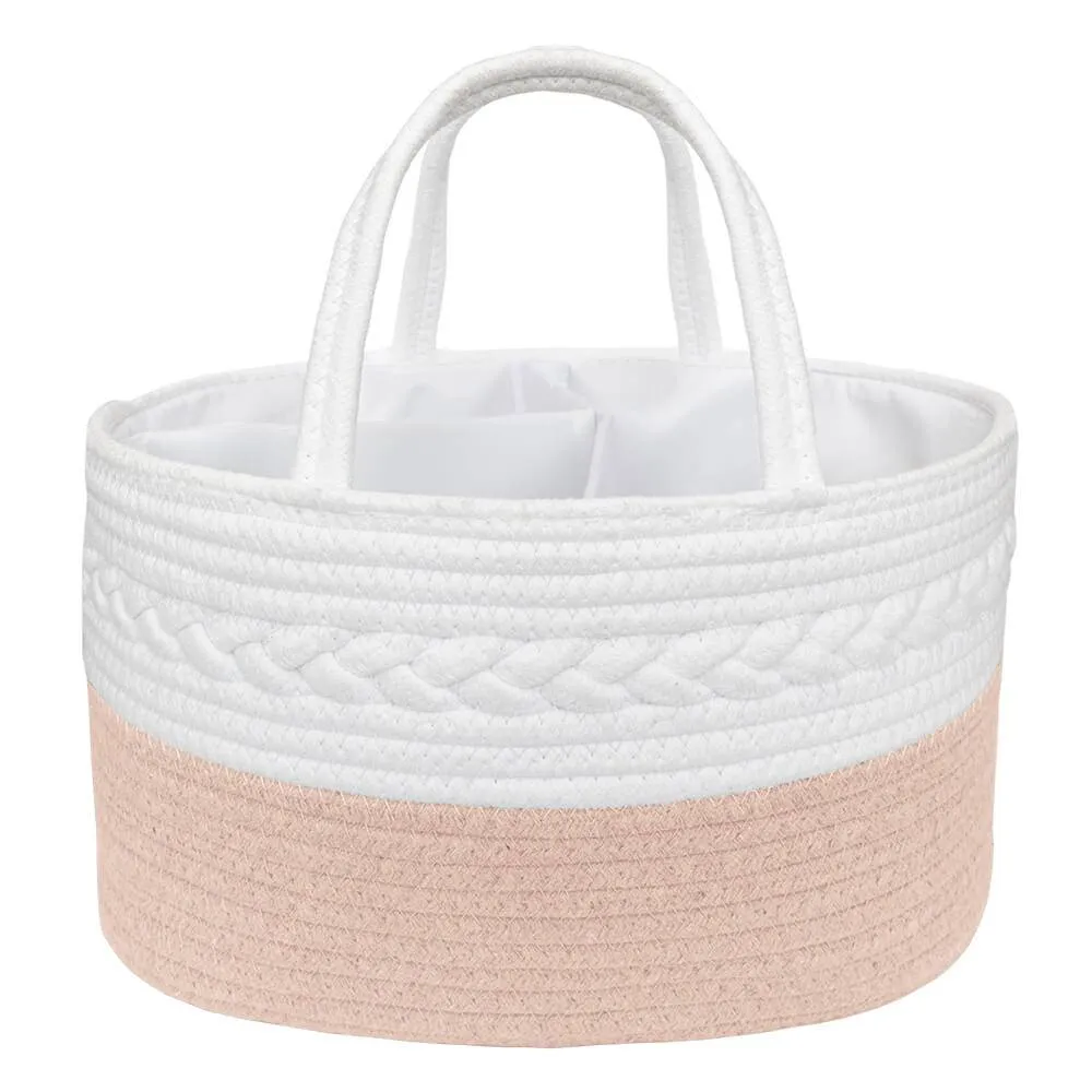 Living Textiles | 100% Cotton Rope Nappy Caddy - Small - Blush/White