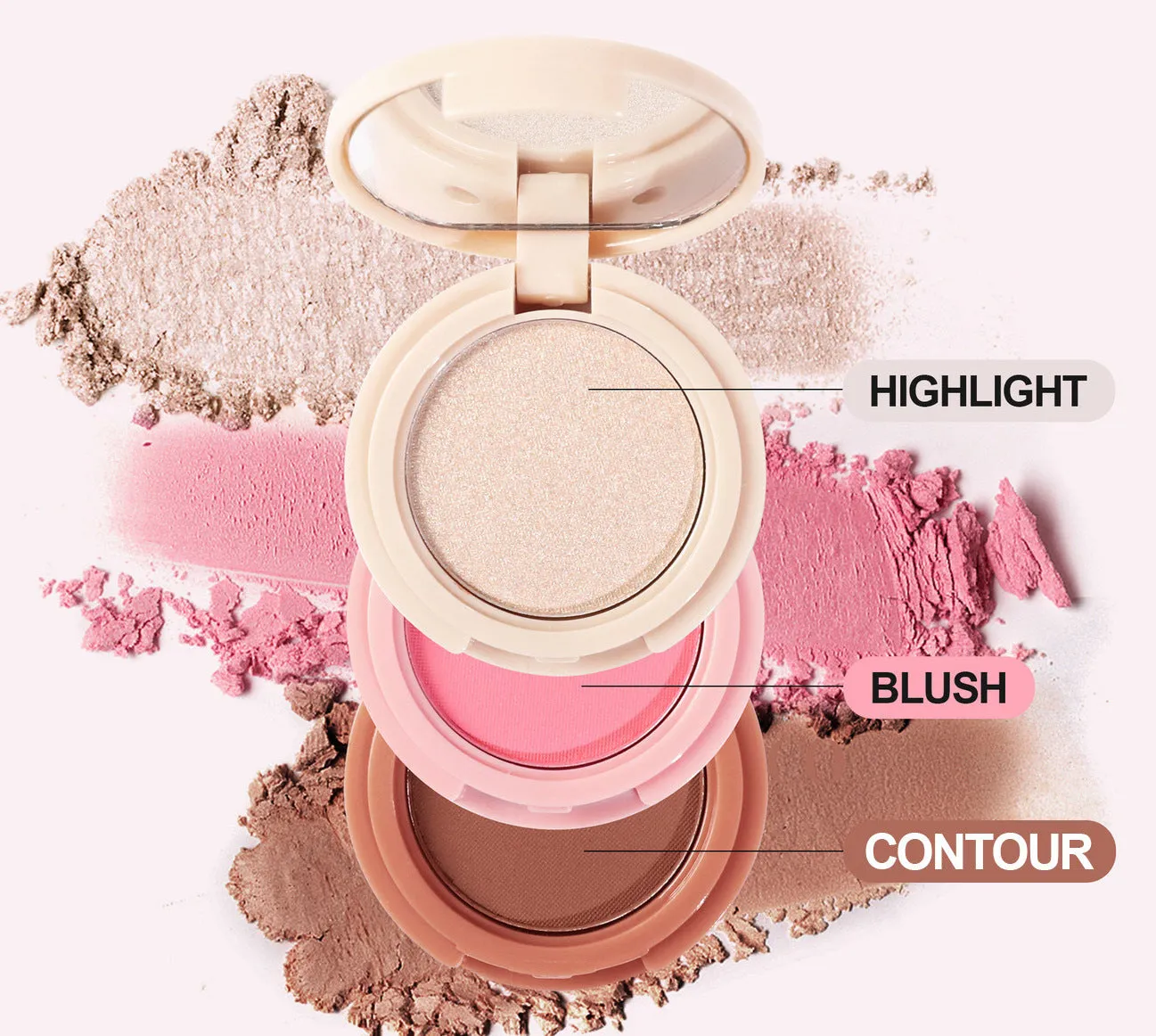 MA595 - Contour Palette, Highlighter Powder, 3 in 1 Colorful Blusher