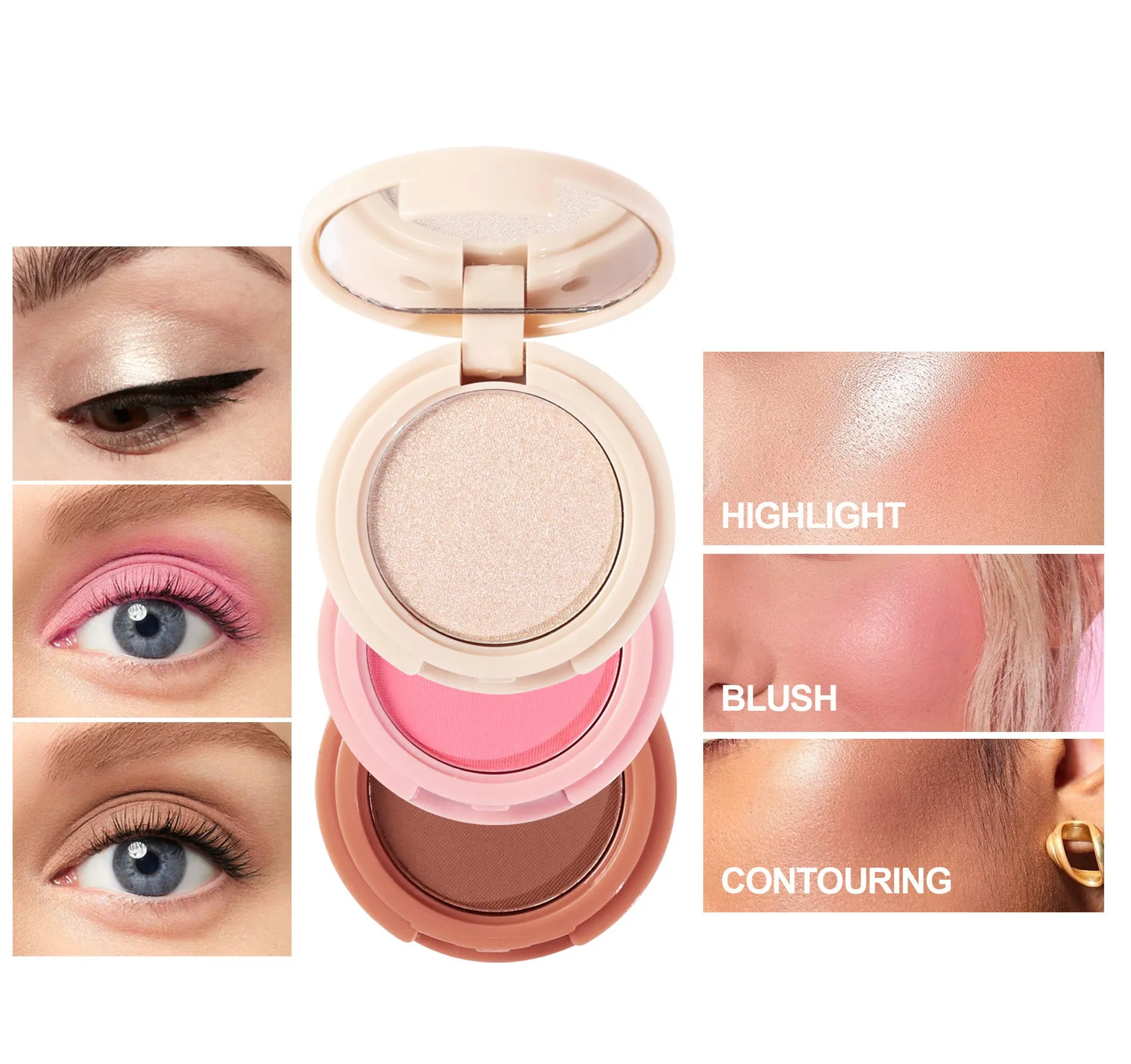 MA595 - Contour Palette, Highlighter Powder, 3 in 1 Colorful Blusher