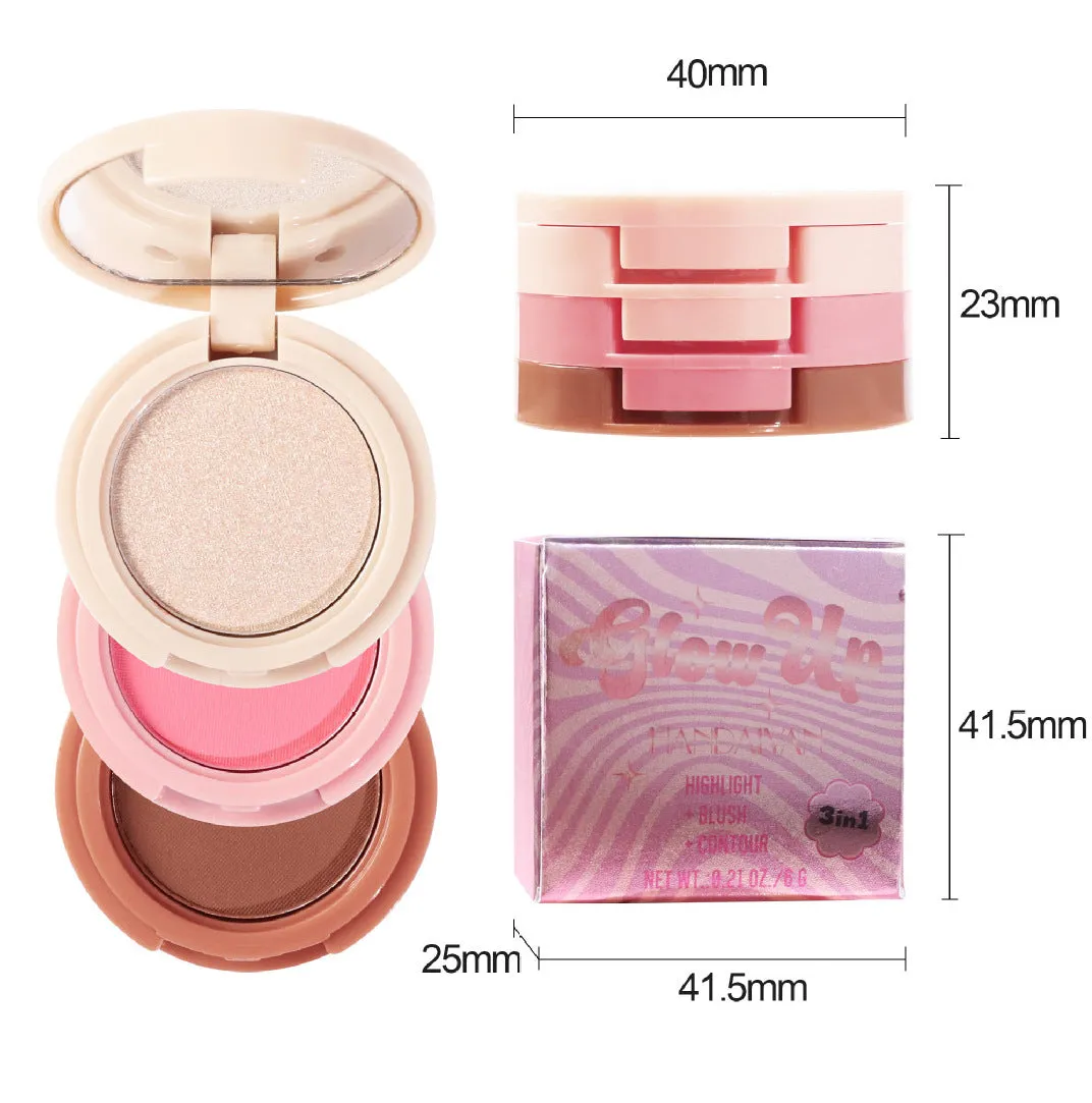 MA595 - Contour Palette, Highlighter Powder, 3 in 1 Colorful Blusher