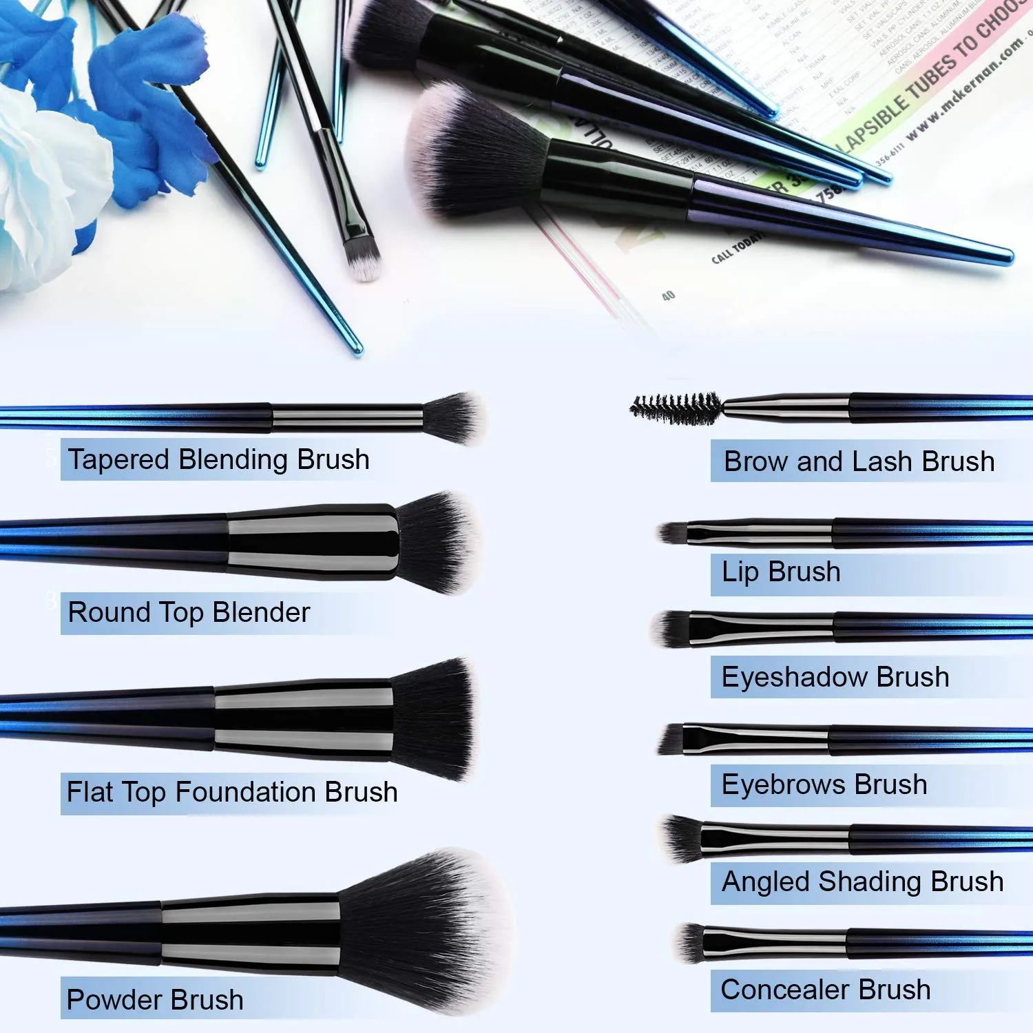 Makeup Brushes Set with a Portable Cosmetic Bag - HEDILINA 10 pcs