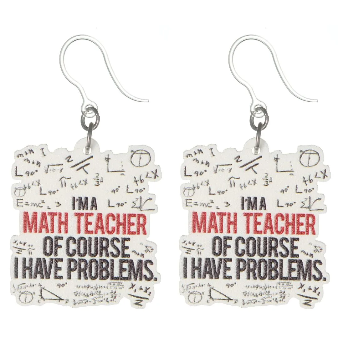 Math Teacher Earrings Dangles Hypoallergenic Earrings for Sensitive Ears Made with Plastic Posts