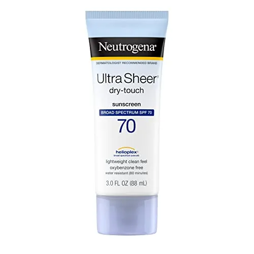 Neutrogena Ultra Sheer Dry-Touch Sunscreen Lotion, Broad Spectrum SPF 70 UVA/UVB Protection, Lightweight Water Resistant, Non-Comedogenic & Non-Greasy, Travel Size, 3 fl. oz