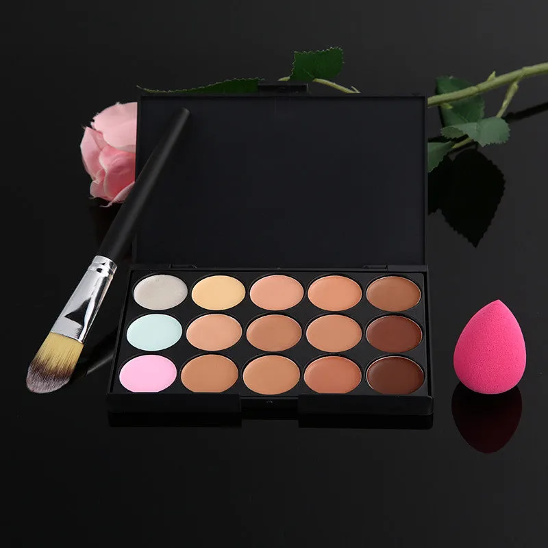 New Arrival 15 Color Concealer Palette   Makeup Brush   Cute Pink Sponge Puff Makeup Contour Palette