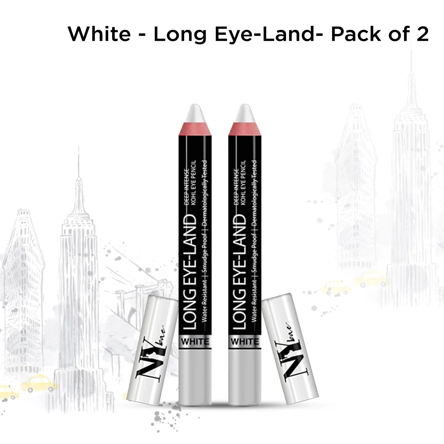 NY Bae Deep Intense Kohl Eye Pencil White - Long Eye-Land- Pack of 2