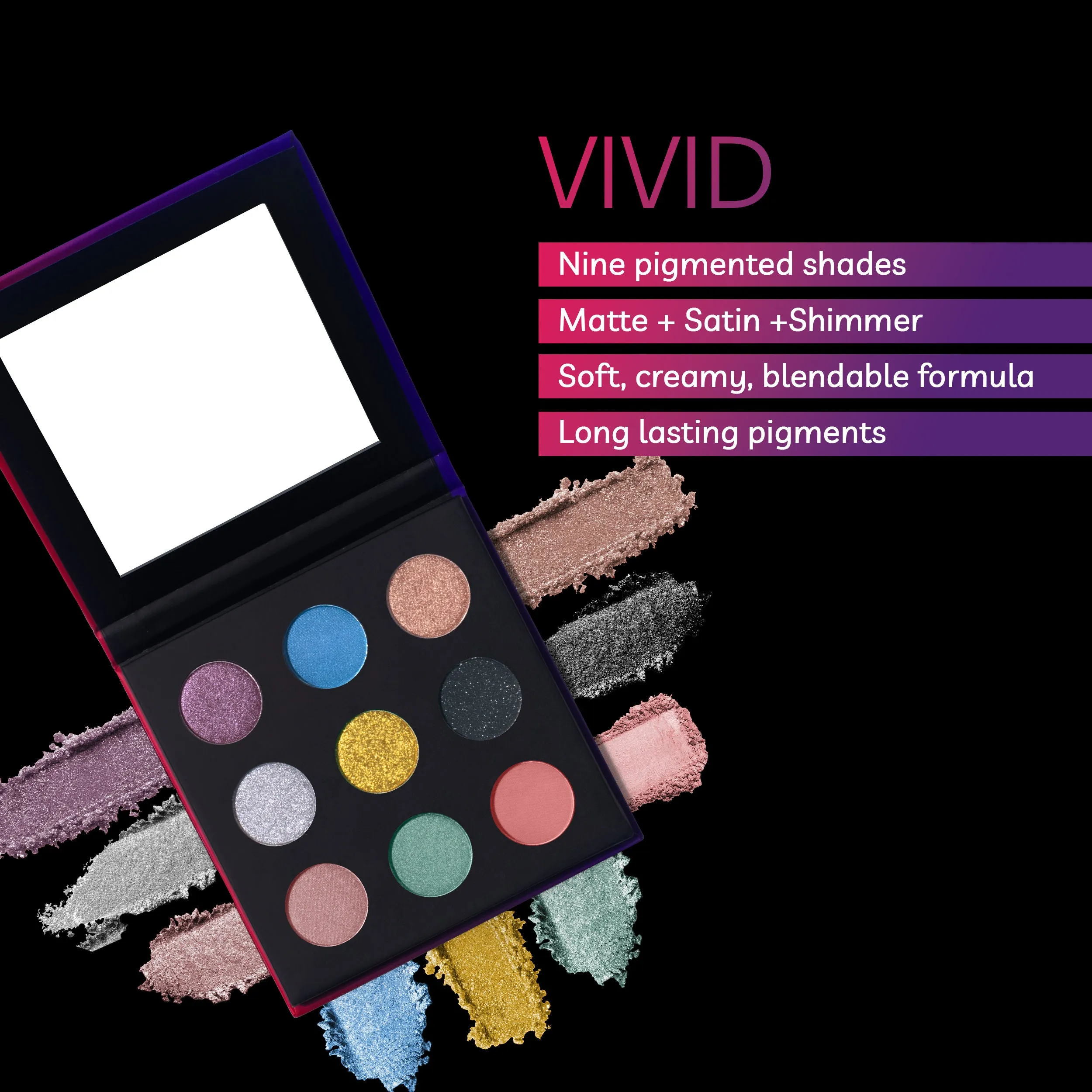 Purplle Crescent Eyeshadow Palette - Vivid | Party | High Pigmentation | Highly Blendable | Matte | Shimmer | Long lasting