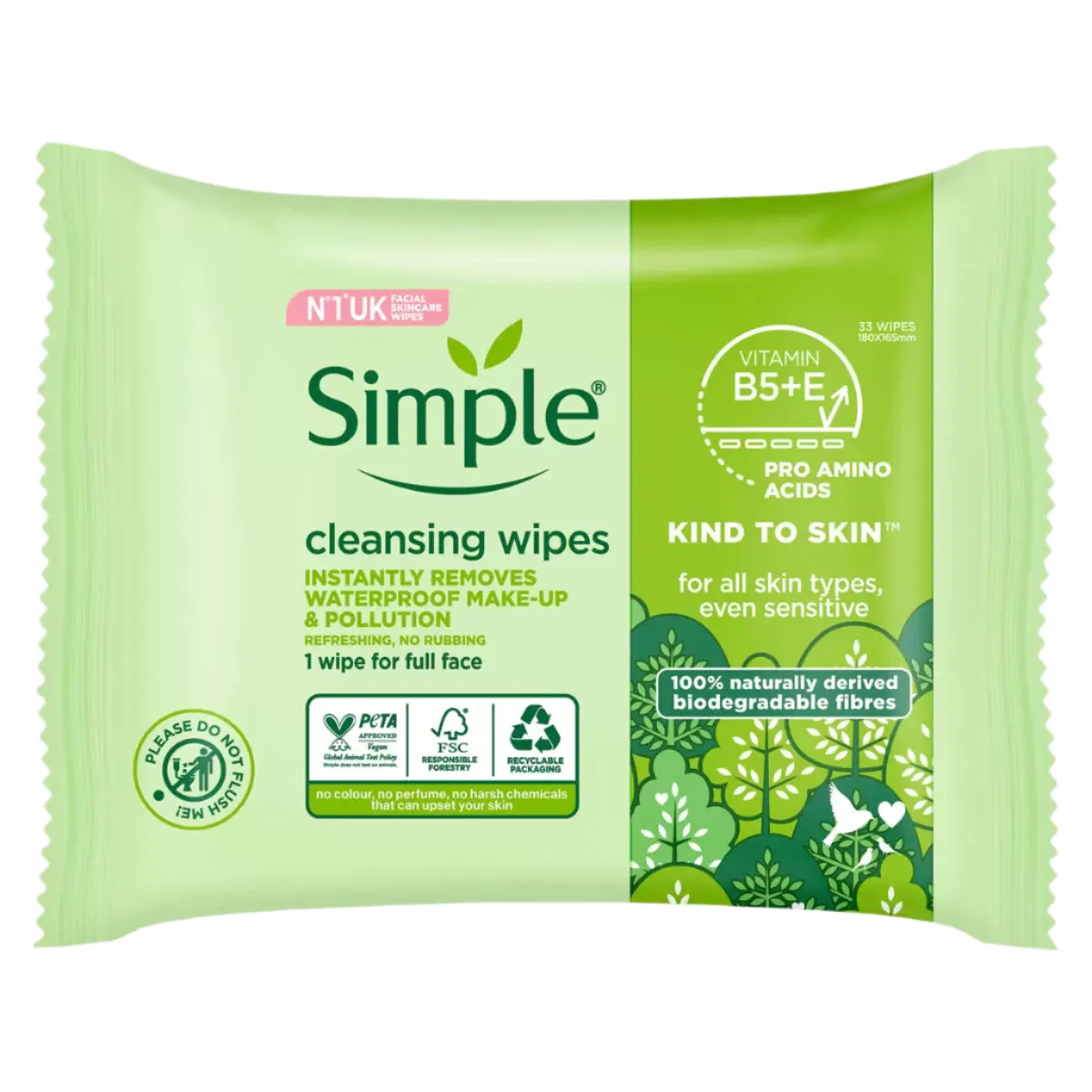 Simple Cleansing Facial Wipes 5 x 33 Pcs