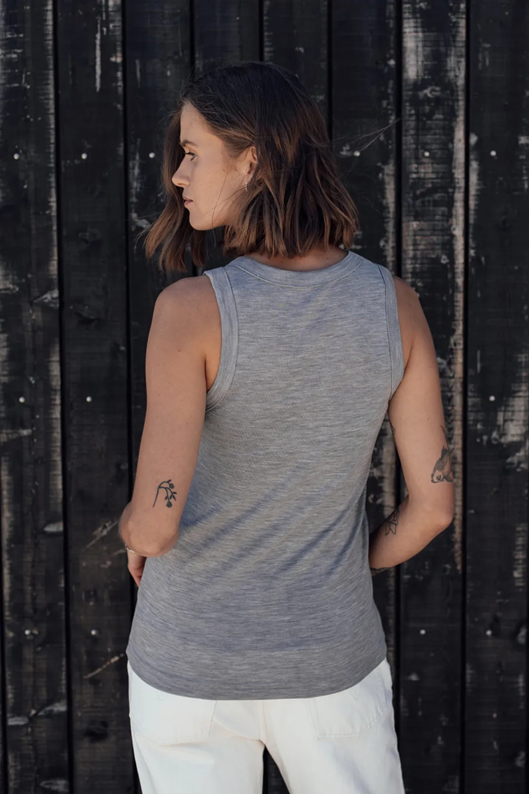 The Merino Rib Singlet - Grey Marle