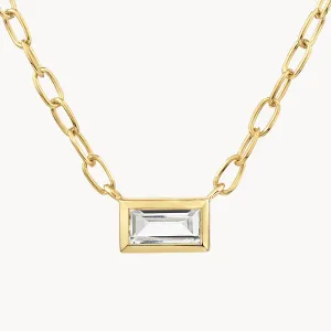 White Topaz Baguette Chain Necklace in Gold