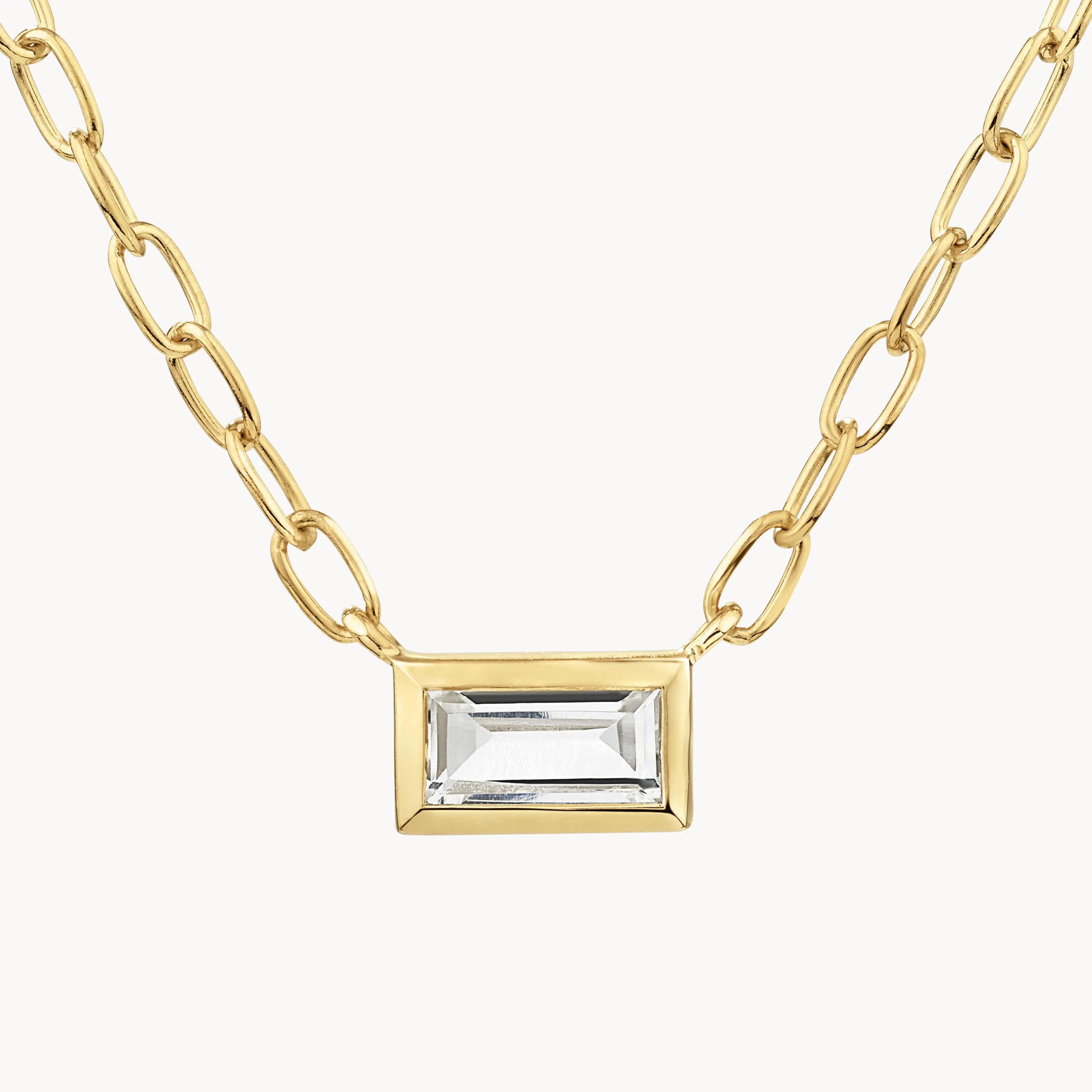 White Topaz Baguette Chain Necklace in Gold