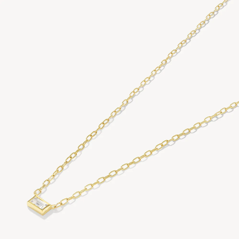 White Topaz Baguette Chain Necklace in Gold