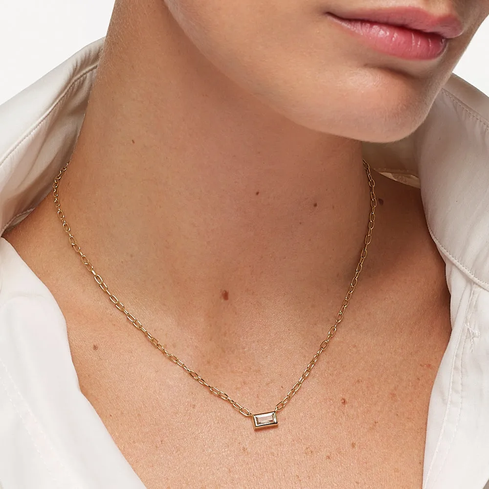 White Topaz Baguette Chain Necklace in Gold