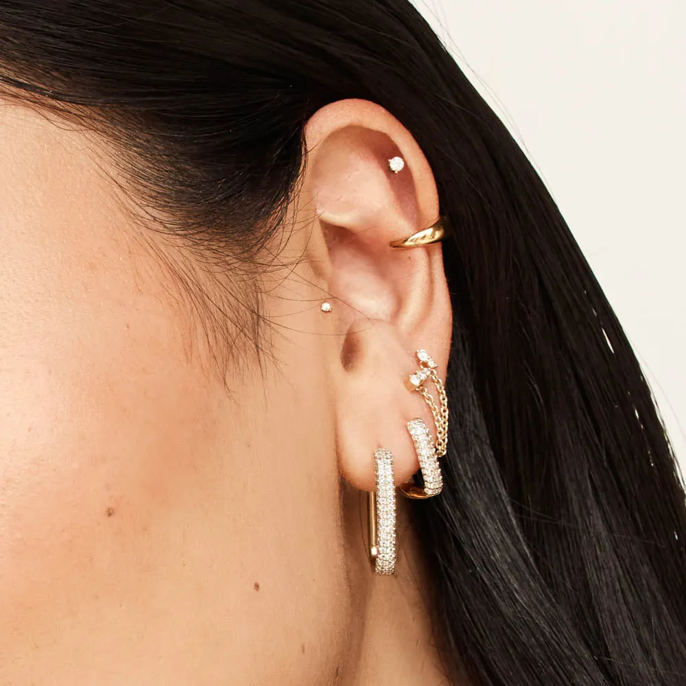 White Topaz Midi Pave Paperclip Earrings in Gold