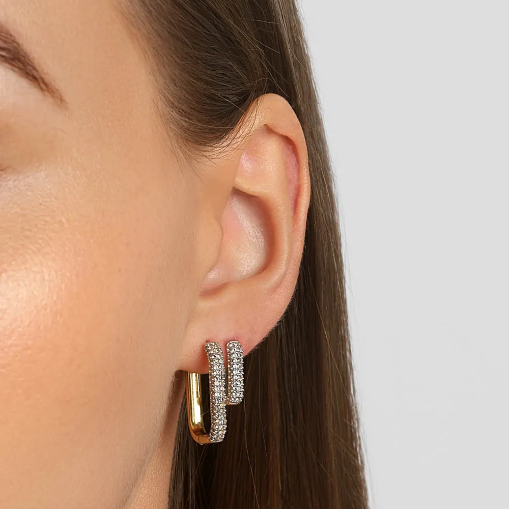 White Topaz Midi Pave Paperclip Earrings in Gold