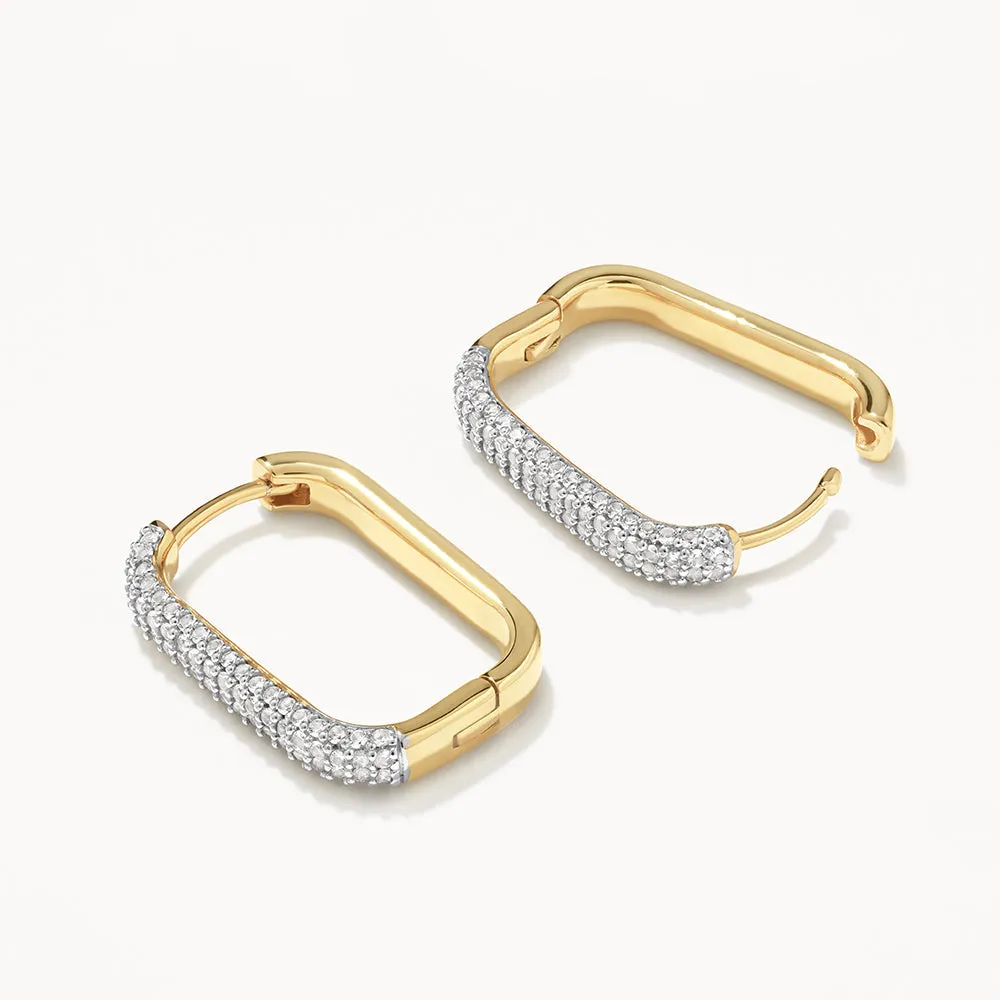 White Topaz Midi Pave Paperclip Earrings in Gold